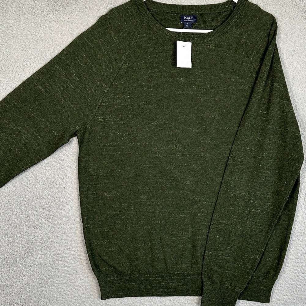 NEW J Crew Knit Sweater Mens Large Olive Green Crew Neck Pullover Long‎ Sleeve